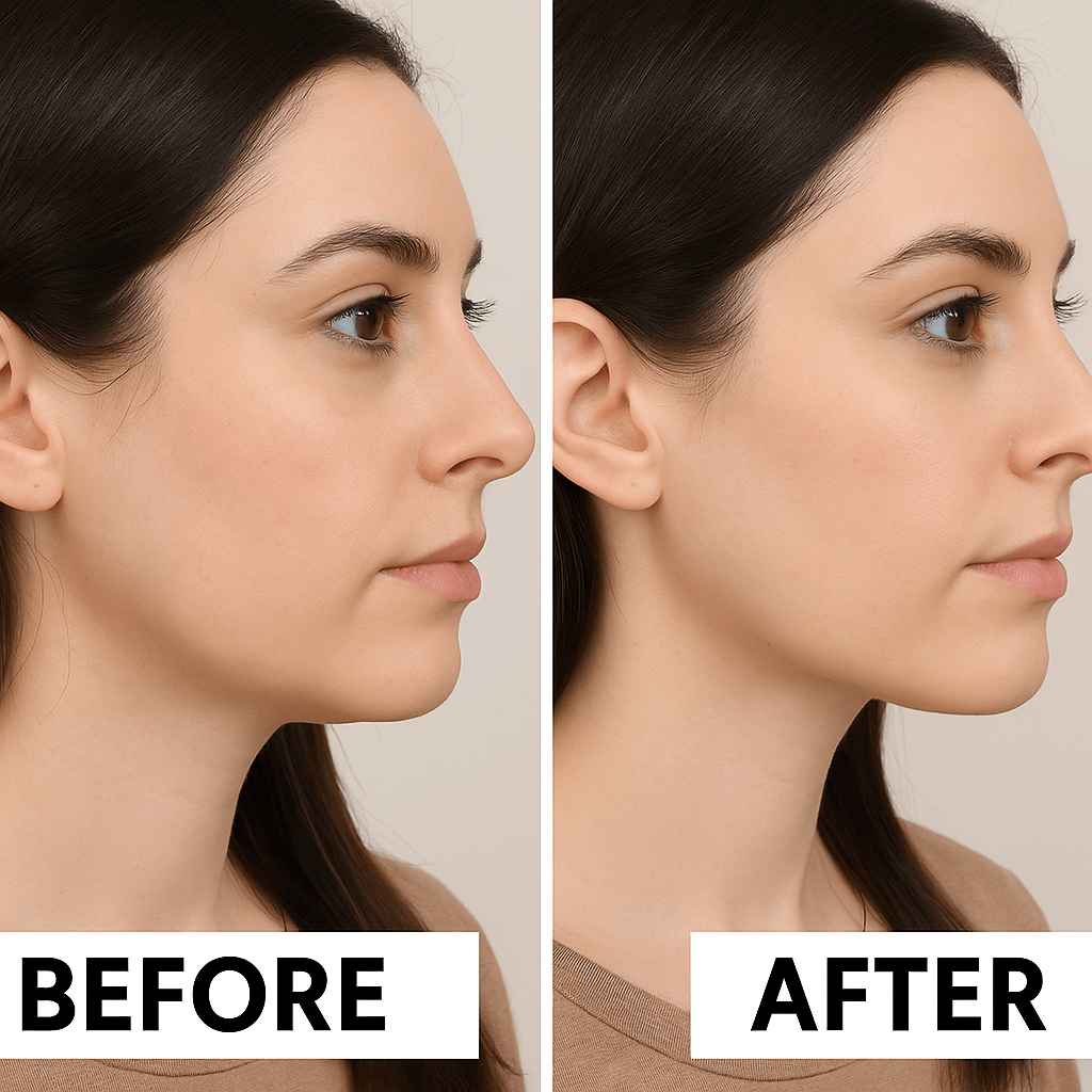 Before and after comparison showing a softer jawline after masseter botox treatment