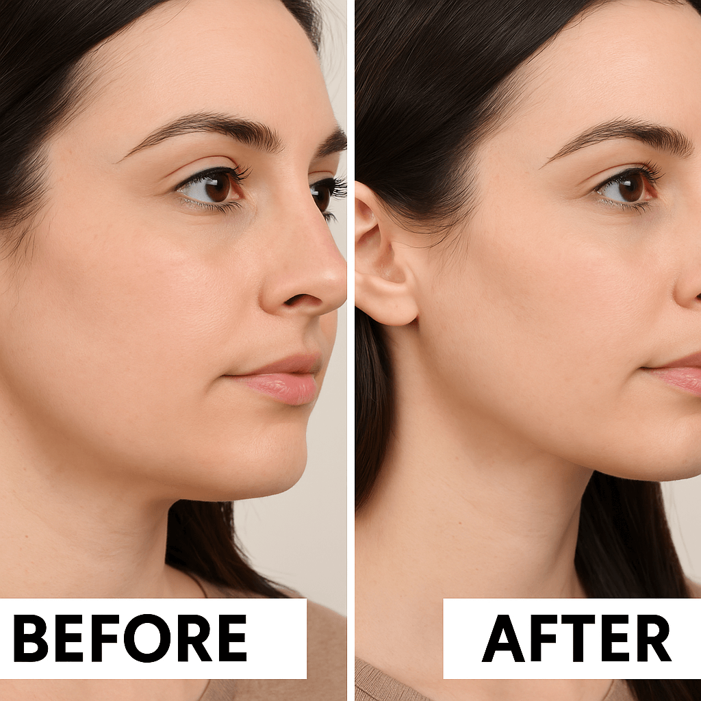 Side by side photo showing jawline changes after masseter botox